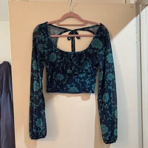 SO Teal Floral Long Sleeve Blouse